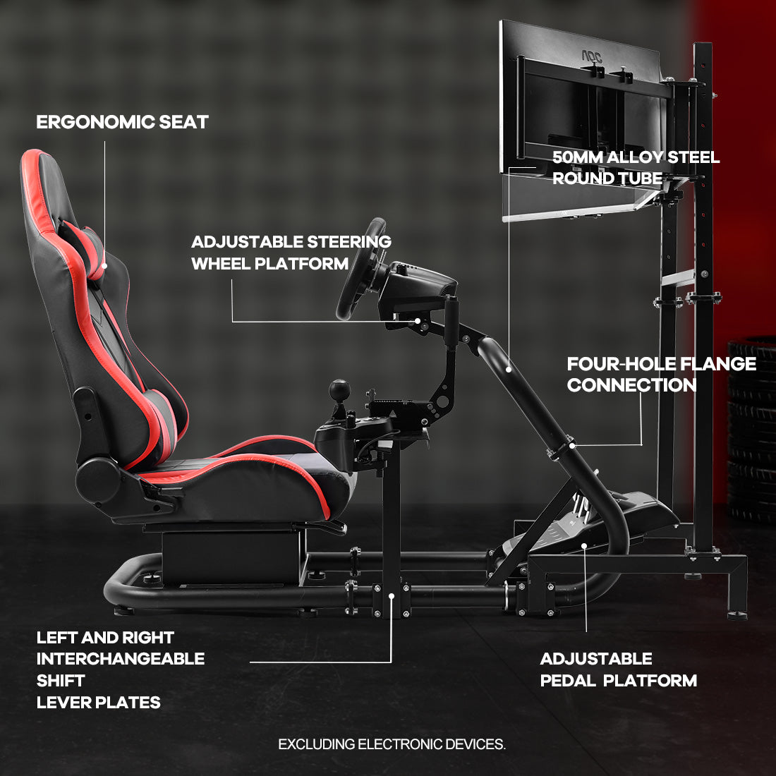 Zootopo Racing Simulator Cockpit with Triple Monitor Stand and Red Seat Suitable for Logitech/Thrustmaster T500RS TX G29 G920 G923 CSL-DD, Without Steering Wheel, Pedals, Handbrake