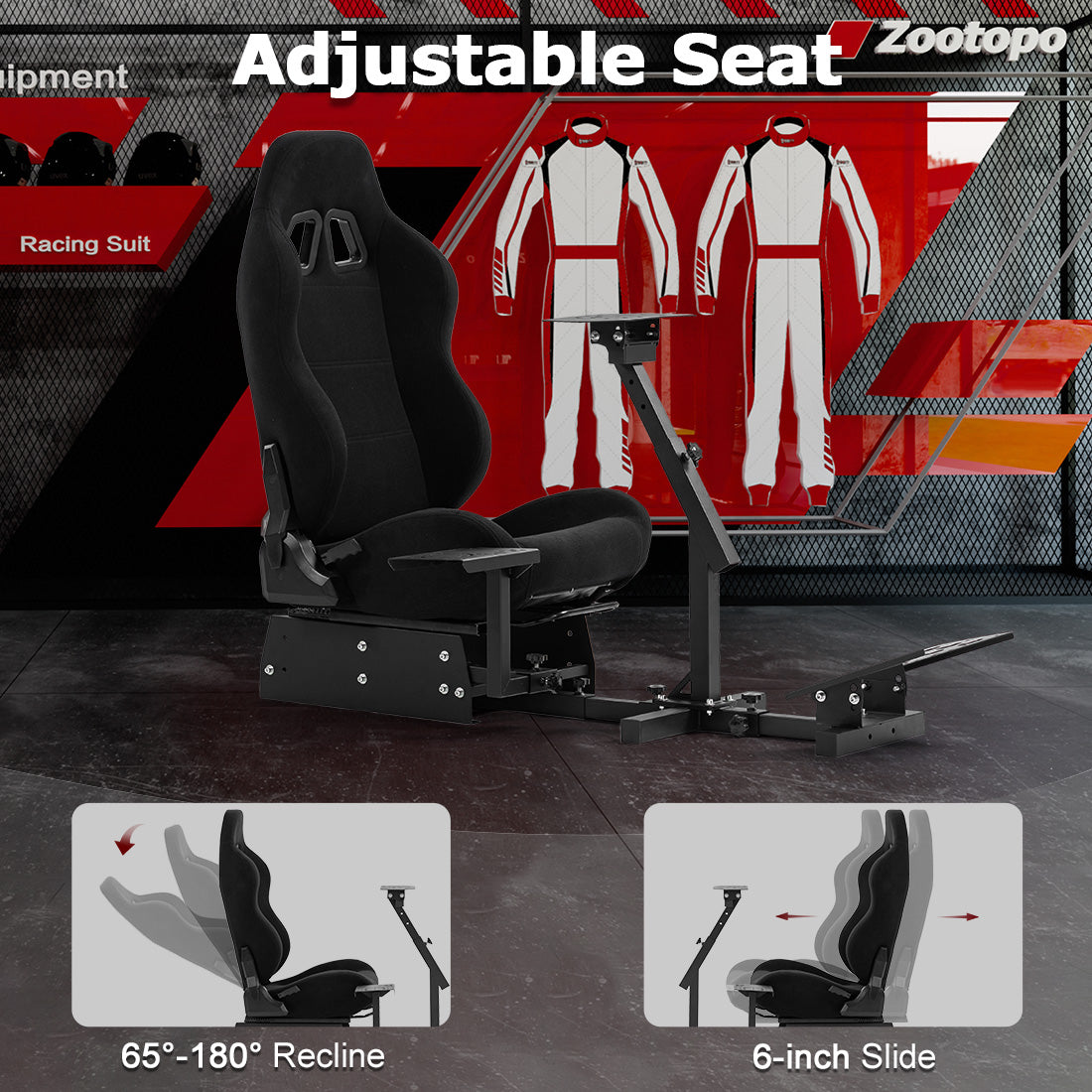 Zootopo Racing Simulator Cockpit with BlackSeat Multi-level Adjustment Fit for Logitech/Thrustmaster/Fanatec G29,G920,G923&T300RS&CSL-DD One-Piece Cockpit,Wheel,Handbrake and Pedals Not Included