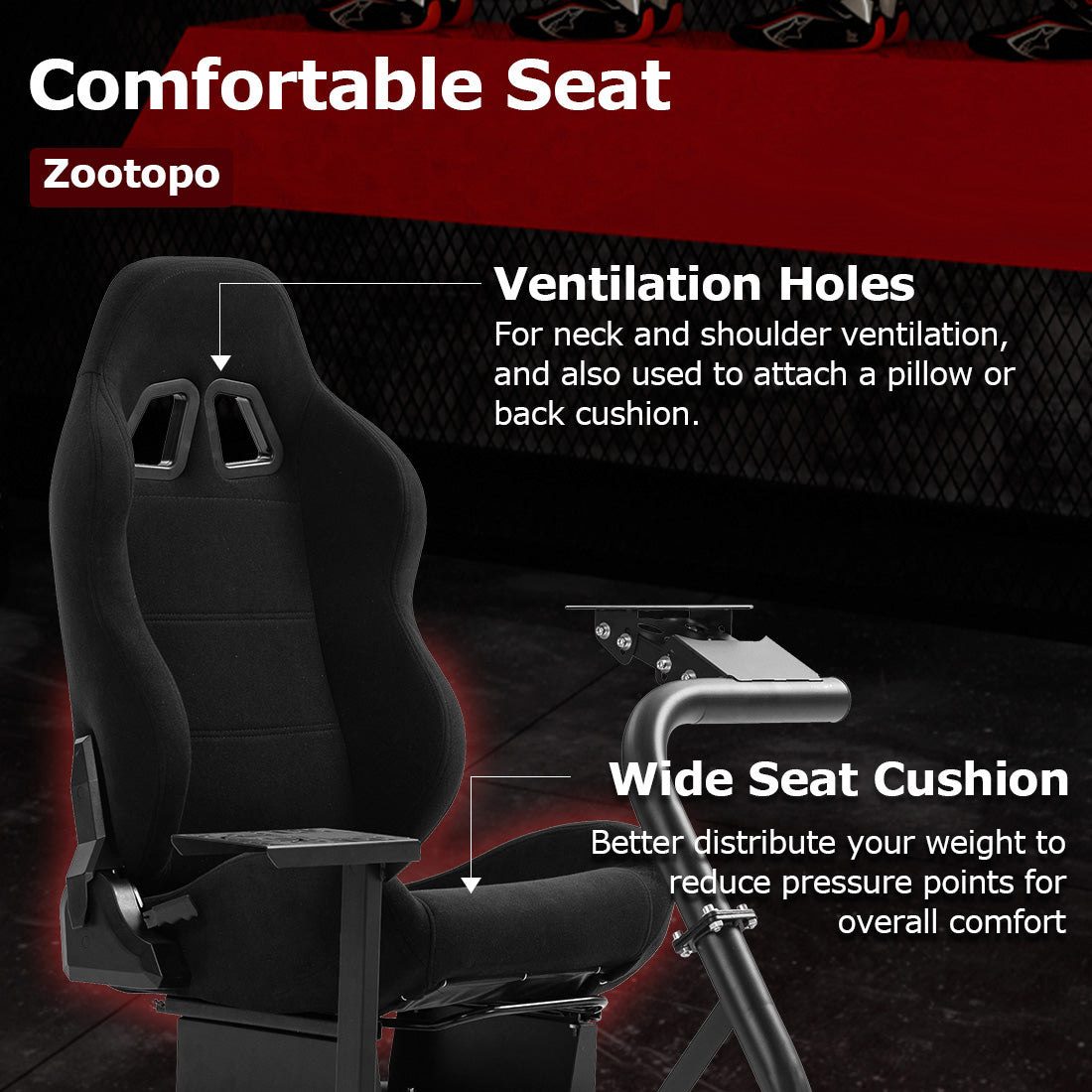Zootopo Adjustable Racing Cockpit with Black Seat Fit for Logitech,Thrustmaster,G920,T500,Wheel Shifter Pedals Not Included