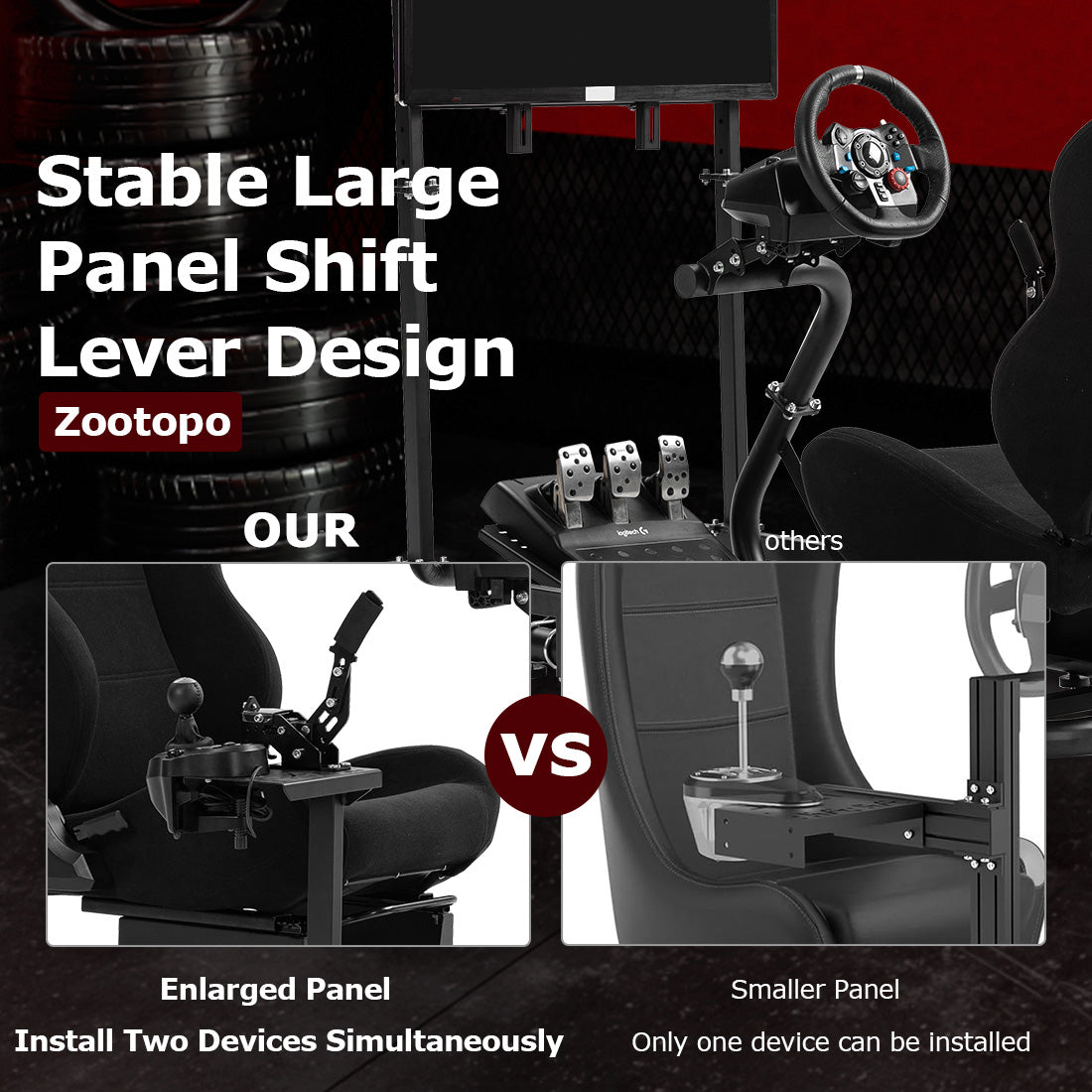 Zootopo Racing Cockpit with TV Stand &Black Seat Fit for Logitech,Thrustmaster,G25,G920,T500,Wheel Shifter Pedals Not Included