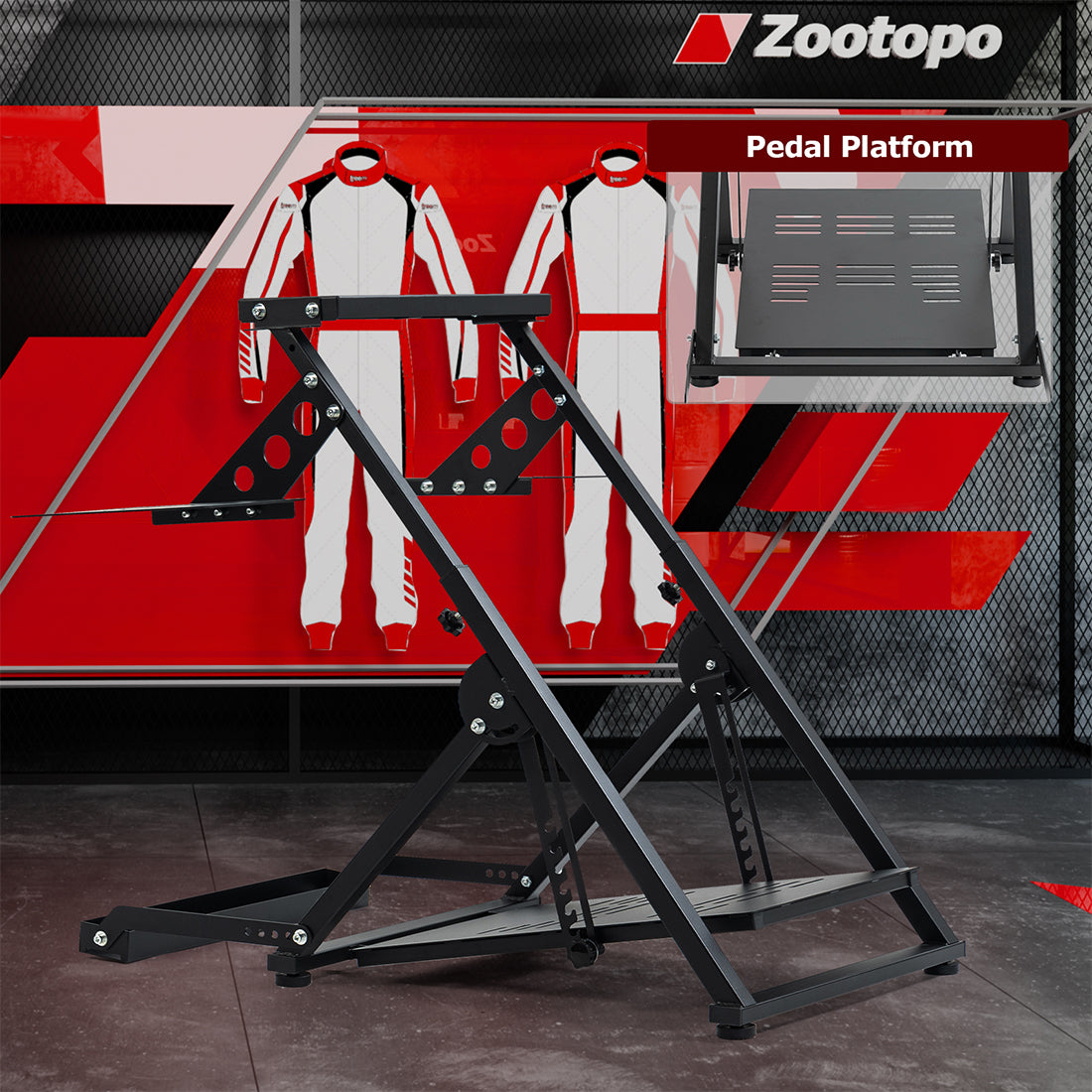 Zootopo Foldable Flight Simulation Cockpit with Fixed Slot Fit for Logitech/Thrustmaster/Hotas Warthog/Fanatec,  Adjustable Fight Sim Mount Pedals, Steering Wheel Not Included