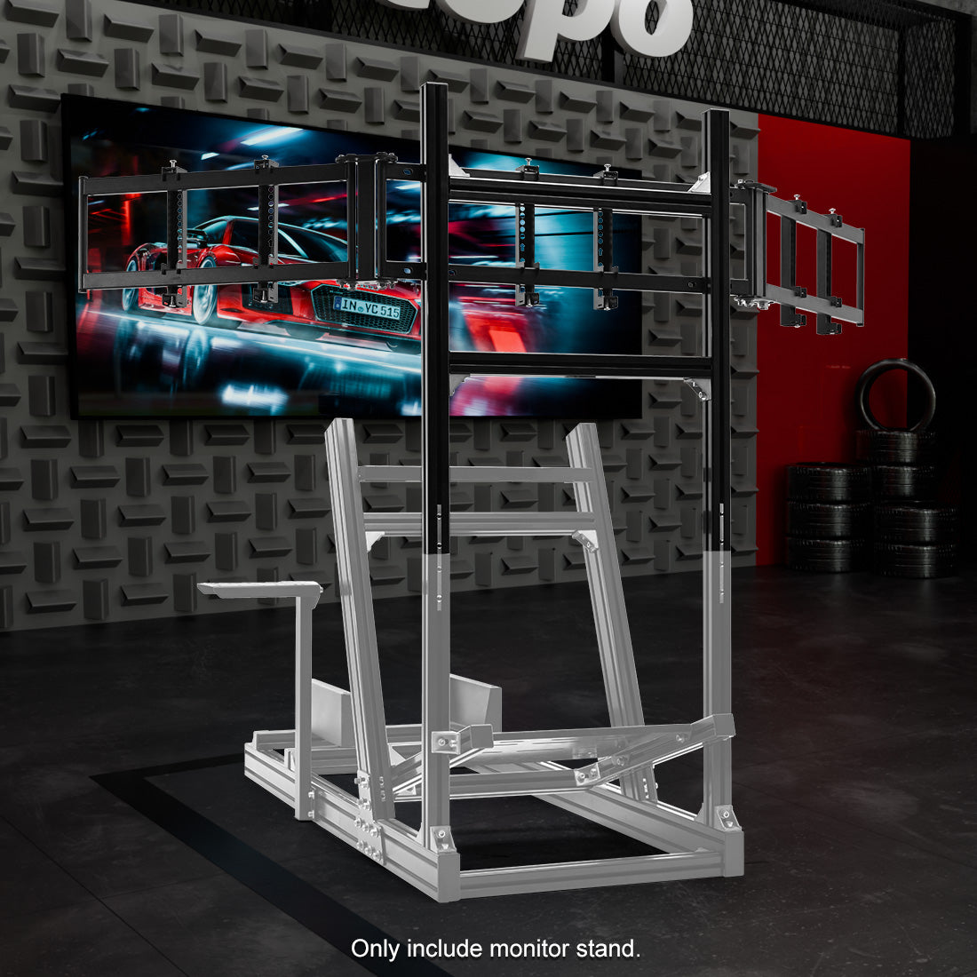 Zootopo 4040 Aluminum Profile Triple Monitor Stand for Racing Simulator Cockpit Compatible with 27-32 Inch Display 3 Screens TV Mount,Adjustable Height Width,No Steering Wheel,Shift Lever,Pedals,TV,Seat and Cockpit