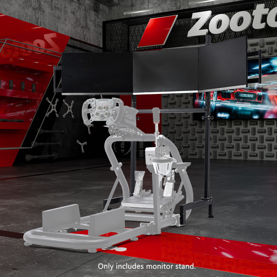 Zootopo Sim Racing Triple Monitor Stand for 24-32 Inch Display 3 Screens TV Mount Compatible with Round Tube Racing Sim Cockpit,Adjustable Height Width,NO Steering Wheel,Shift Lever,Pedals,TV,Seat and Cockpit