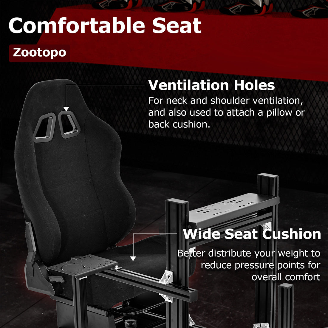 Zootopo 8040 Aluminum Profile Racing Sim Cockpit with Black Seat Fit Logitech G923 G920, Adjuatable Driving Simulator Cockpit Not Include Steering Wheel,Pedals,Handbrake