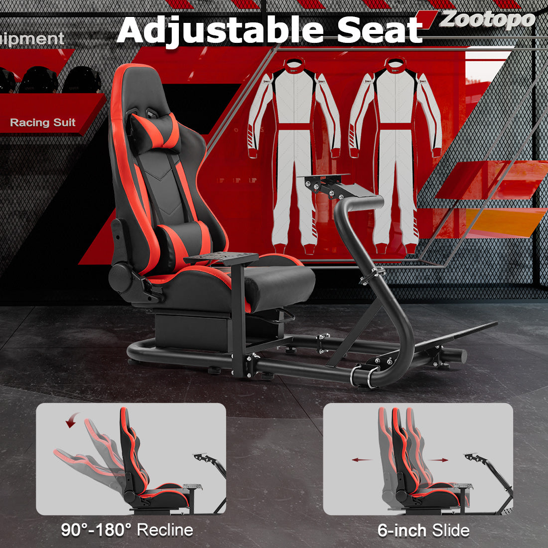 Zootopo Adjustable Racing Cockpit Red Seat Fit for Logitech, Thrustmaster,G923,G920,Wheel Shifter Pedals Not Included
