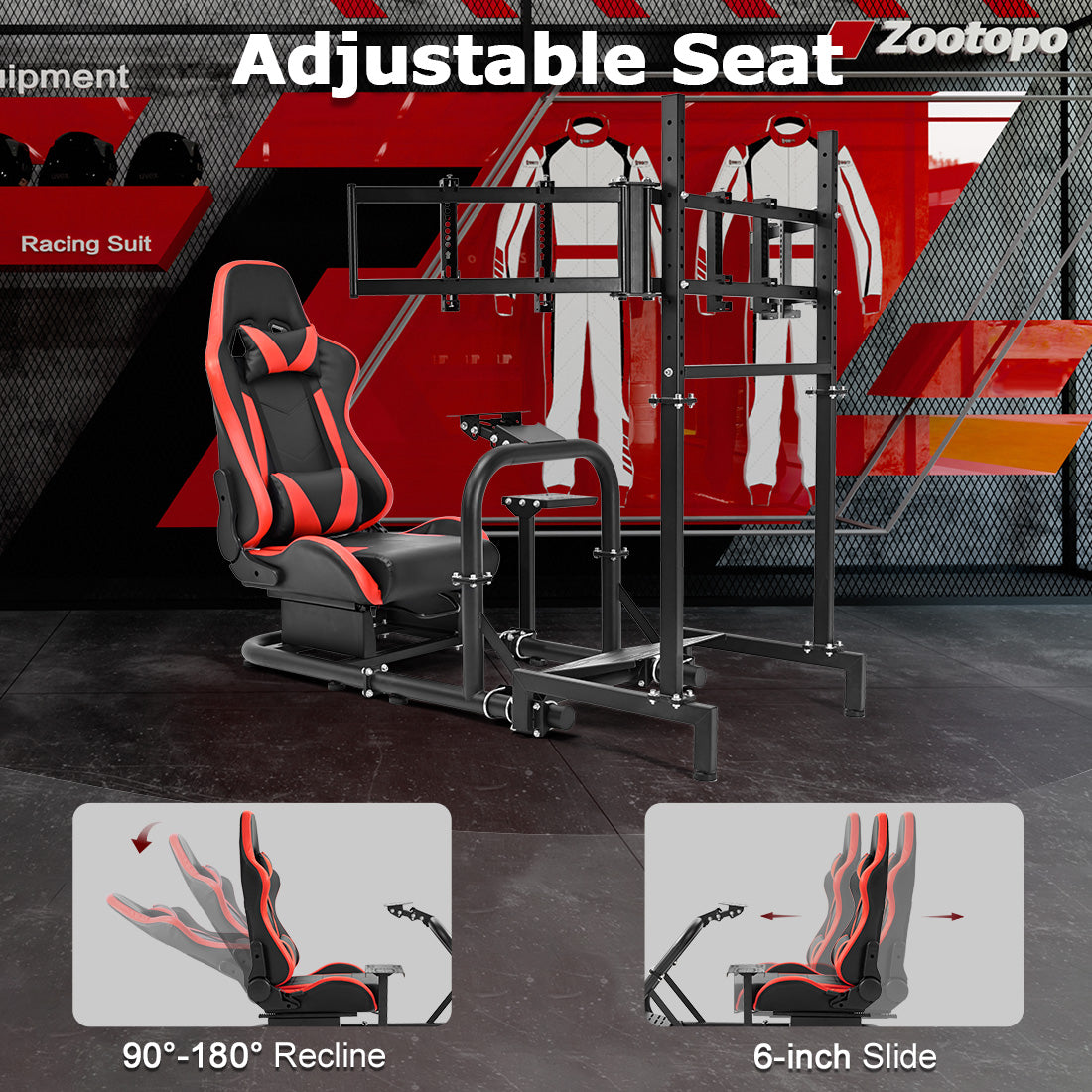 Zootopo Racing Sim Cockpit with Triple Monitor Mount and Seat Fits for Logitech/Thrustmaster/Fanatec/Moza G29 G920 G923 CSL-DD T248 Without Steering Wheel, Pedals ,TV and Shifter