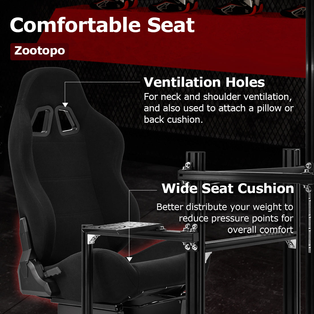 Zootopo 3060 Aluminum Profile Racing Simulator Cockpit with Black Seat and Triple-monitor Setup, Fit for Thrustmaster,for Fanatec,for Logitech G29 , Adjustable Driving Simulator Cockpit, Does Not Include Steering Wheel, Pedals, or Handbrake