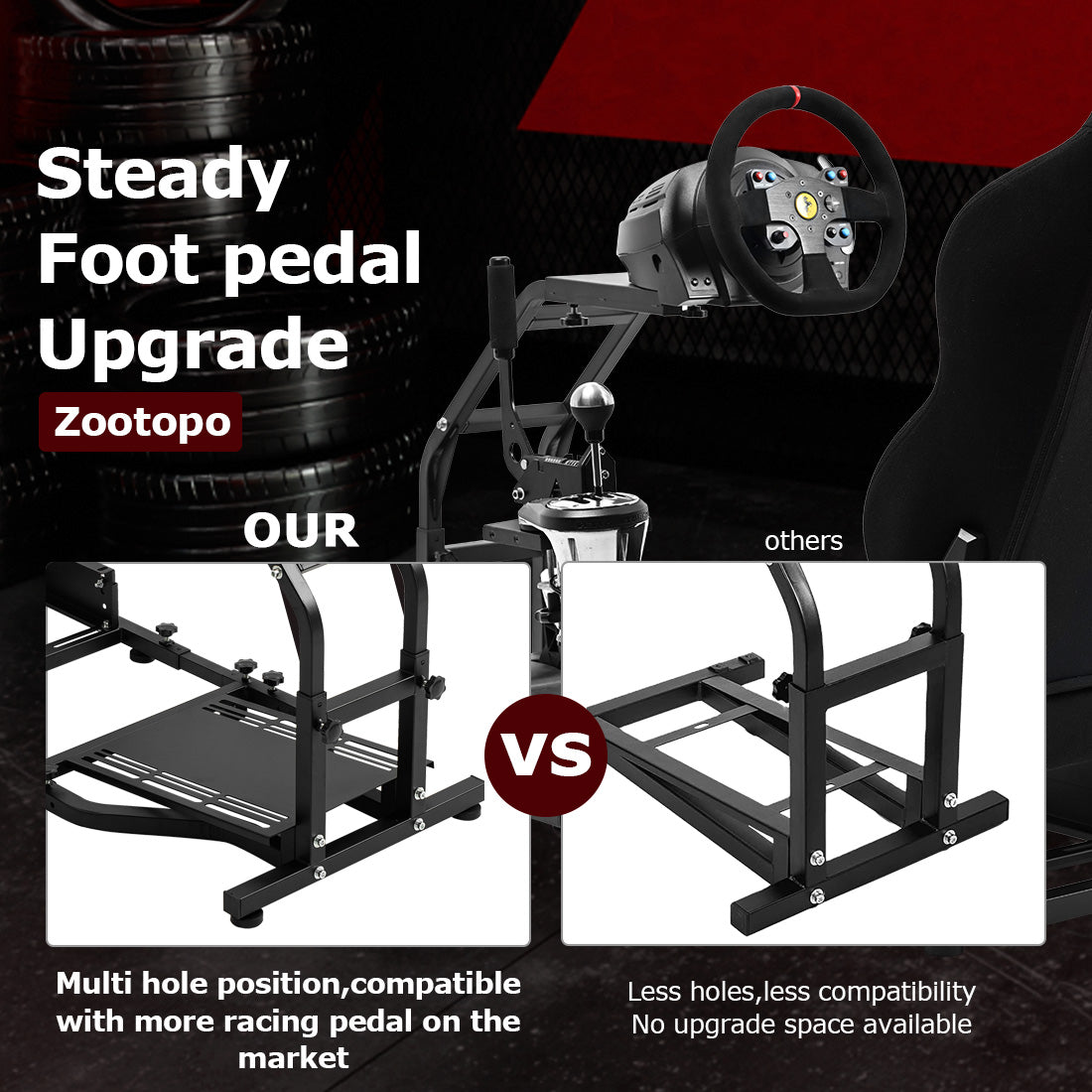 Zootopo Adjustable Racing Sim Cockpit with Red Seat Unobstructed Design for Both Legs Fit for Logitech/Thrustmaster G29 G923 G25 T80 T150 Racing Wheel Cockpit Not Include Steering Wheel,Pedals,Handbrake