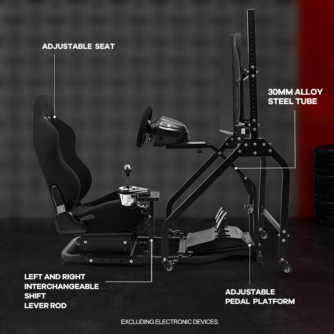 Zootopo Adjustable Racing Sim Cockpit with Black Seat Unobstructed Design for Both Legs Fit for Logitech/Thrustmaster G29 G923 G25 T80 T150 Racing Wheel Cockpit with Monitor Stand Not Include Steering Wheel,Pedals,Handbrake