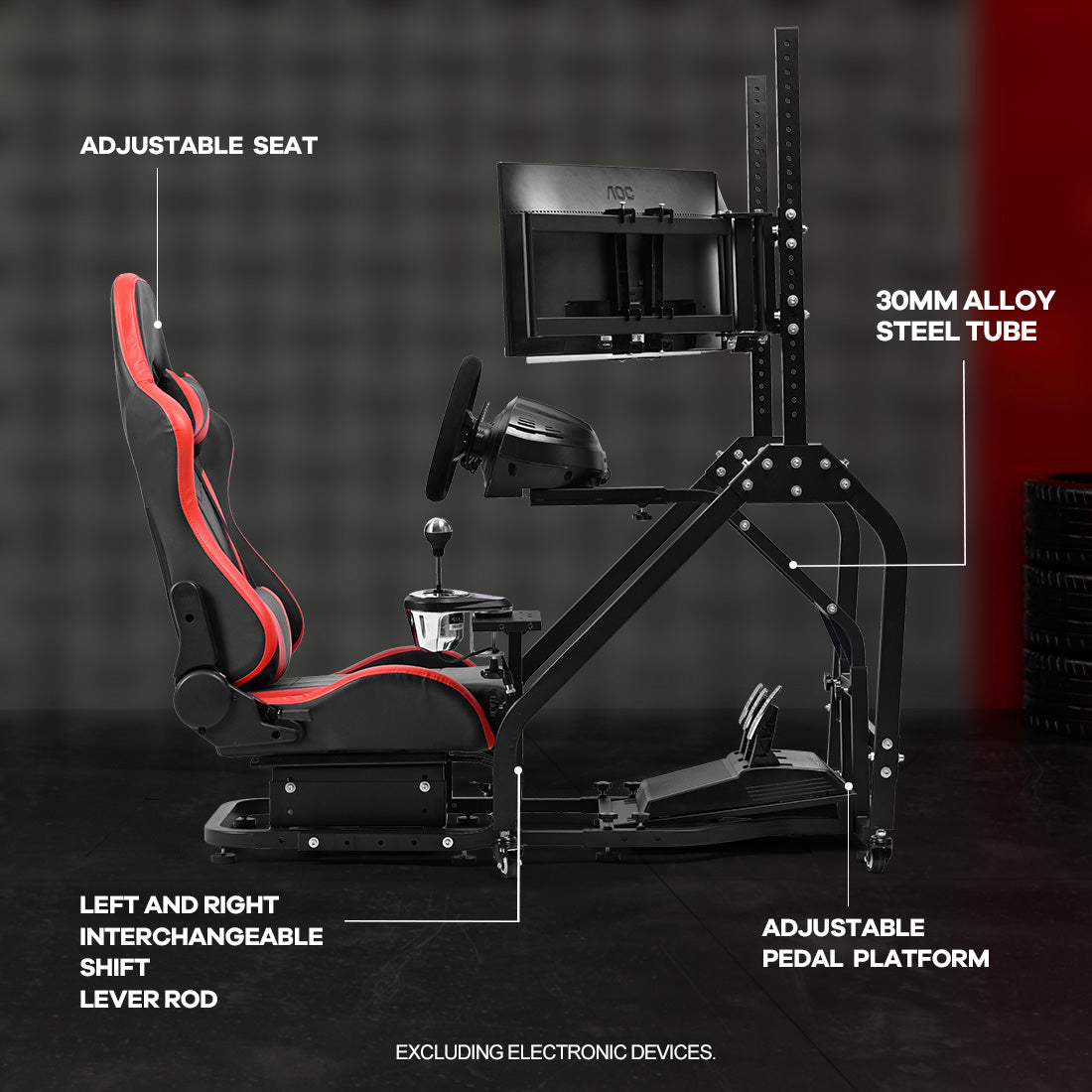 Zootopo Adjustable Racing Sim Cockpit with Red Seat Unobstructed Design for Both Legs Fit for Logitech/Thrustmaster G29 G923 G25 T80 T150 Racing Wheel Cockpit with Triple Monitor Stand Not Include Steering Wheel,Pedals,Handbrake