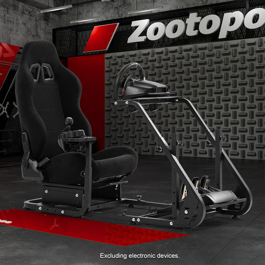 Zootopo Adjustable Sim Racing Cockpit with Black Seat, Fit for Logitech/Thrustmaster/Fanatec G920 G923 G29 Frame, Double Arm Reinforcement, No Steering Wheel, Pedal, Handbrake