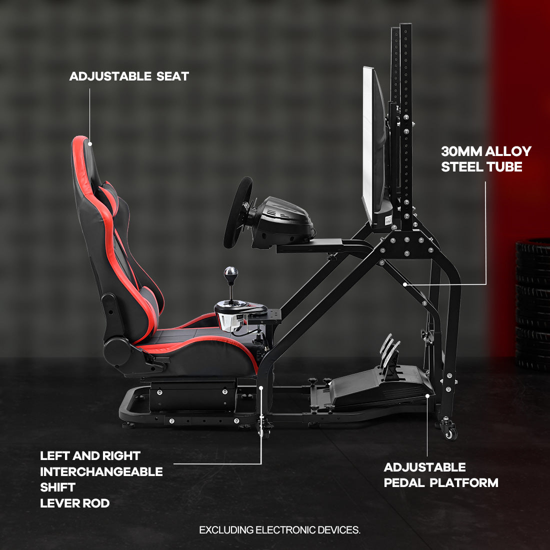 Zootopo Adjustable Racing Sim Cockpit with Red Seat Unobstructed Design for Both Legs Fit for Logitech/Thrustmaster G29 G923 G25 T80 T150 Racing Wheel Cockpit with Monitor Stand Not Include Steering Wheel,Pedals,Handbrake