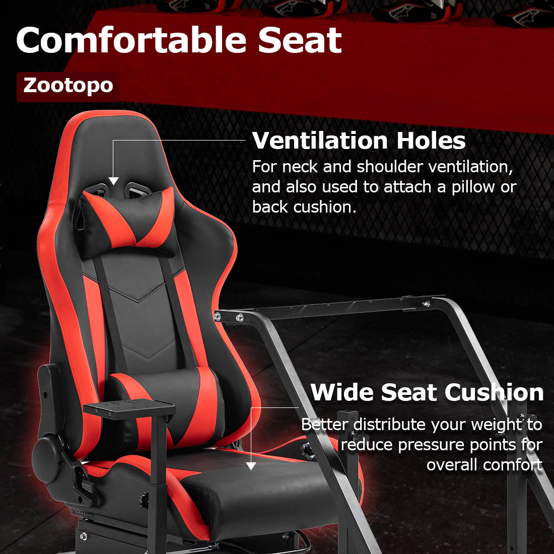Zootopo Adjustable Sim Racing Cockpit with Red Seat, Fit for Logitech/Thrustmaster/Fanatec G920 G923 G29 Frame, Double Arm Reinforcement, No Steering Wheel, Pedal, Handbrake