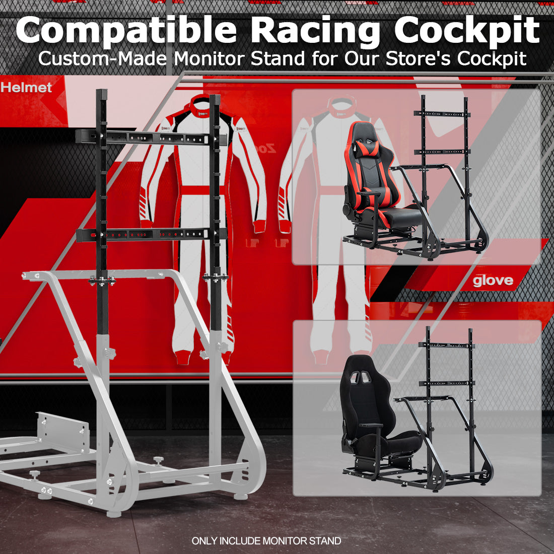 Zootopo Simulator Monitor Mount Fit for Multi-Brand Cockpit Mountable 32-55 inchs Display,Height Adjustable,NO TV,Steering Wheel,Shift Lever,Pedals,Seat and Race Frame