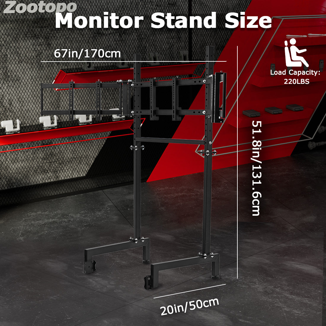 Zootopo Sim Racing Triple Monitor Stand for 24-32 Inch Display 3 Screens TV Mount Compatible with Round Tube Racing Sim Cockpit,Adjustable Height Width,NO Steering Wheel,Shift Lever,Pedals,TV,Seat and Cockpit