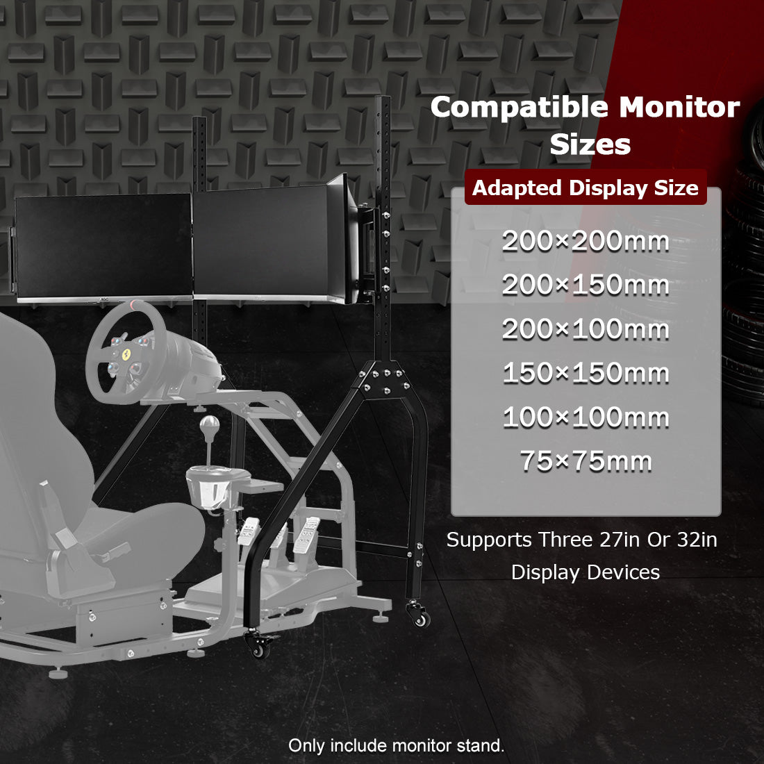 Zootopo Triple Monitor Stand with Locking Casters Premium Adjustable Mount for Racing Simulator,Featuring Full Motion Control for 27-32 inch Monitors,Immersive Viewing Experience