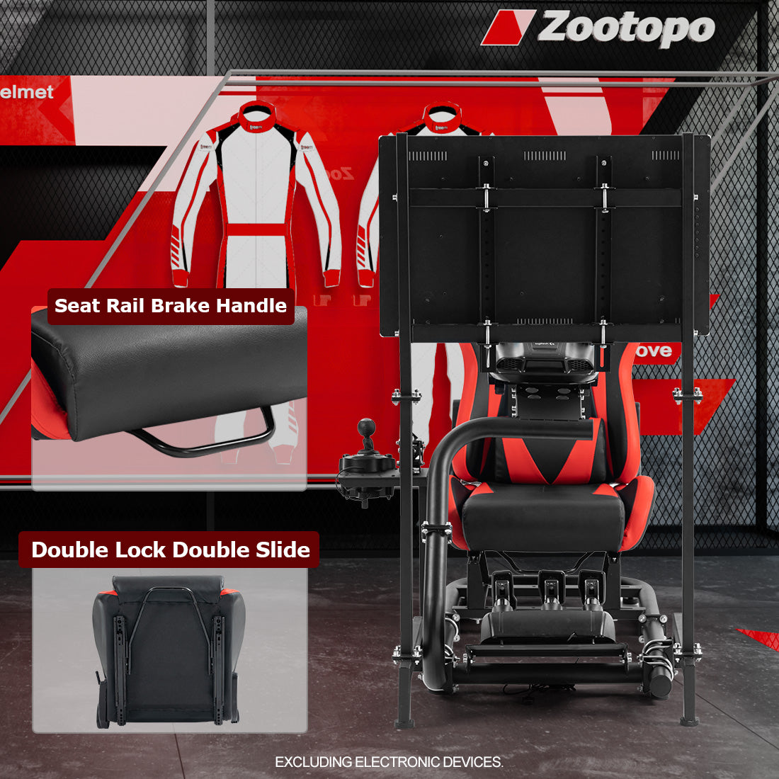 Zootopo Racing Cockpit with TV Stand &Red Seat Fit for Logitech,Thrustmaster G27 G920 T500 Wheel Shifter Pedals Not Included