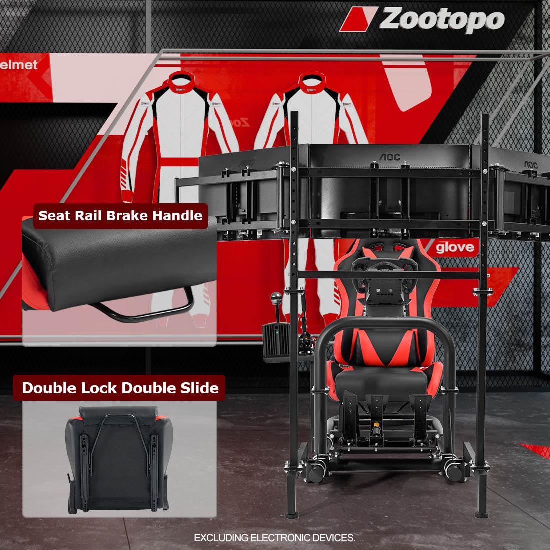 Zootopo Racing Sim Cockpit with Triple Monitor Mount and Seat Fits for Logitech/Thrustmaster/Fanatec/Moza G29 G920 G923 CSL-DD T248 Without Steering Wheel, Pedals ,TV and Shifter
