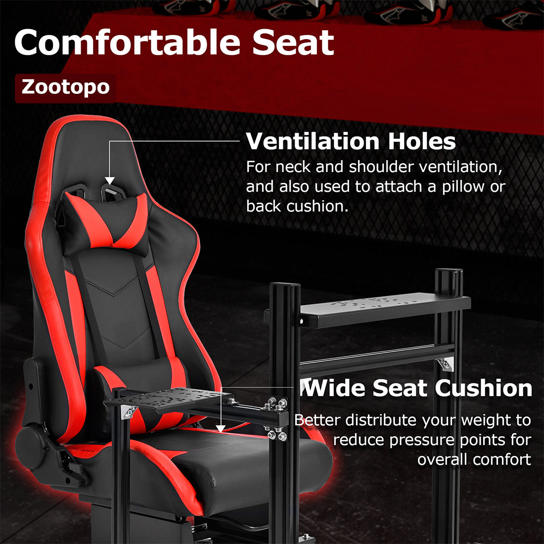 Zootopo Aluminum Profile 3060 Racing Simulator Cockpit with Seat,Fit for Thrustmaster/Fanatec/Logitech G29 ,  featuring infinite adjustability,  Not Include Steering Wheel,Pedals,Handbrake