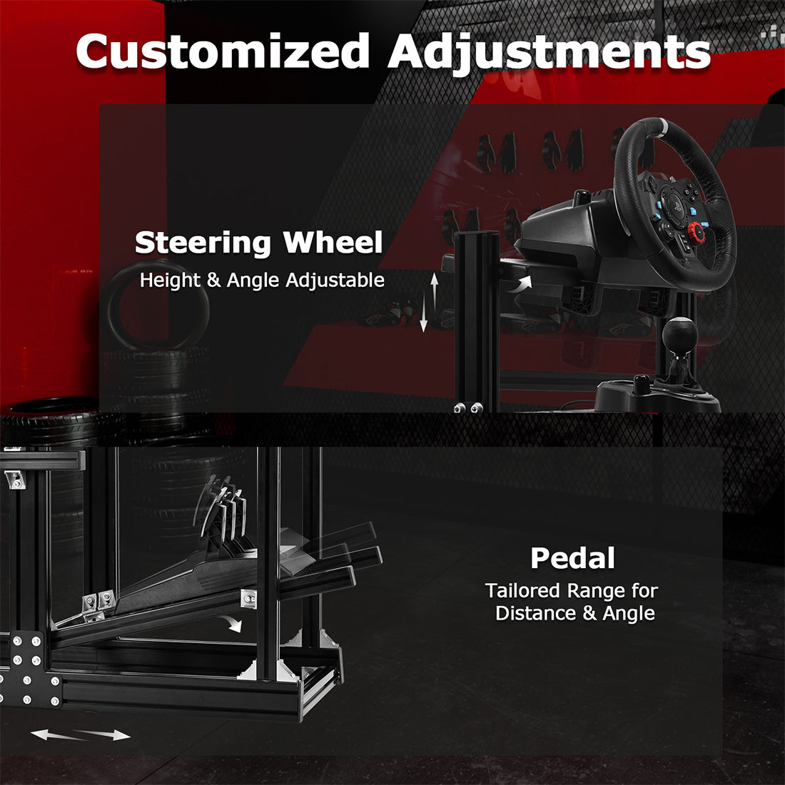 Zootopo 8040 Aluminum Profile Racing Sim Cockpit with Black Seat Fit Logitech G923 G920, Adjuatable Driving Simulator Cockpit Not Include Steering Wheel,Pedals,Handbrake