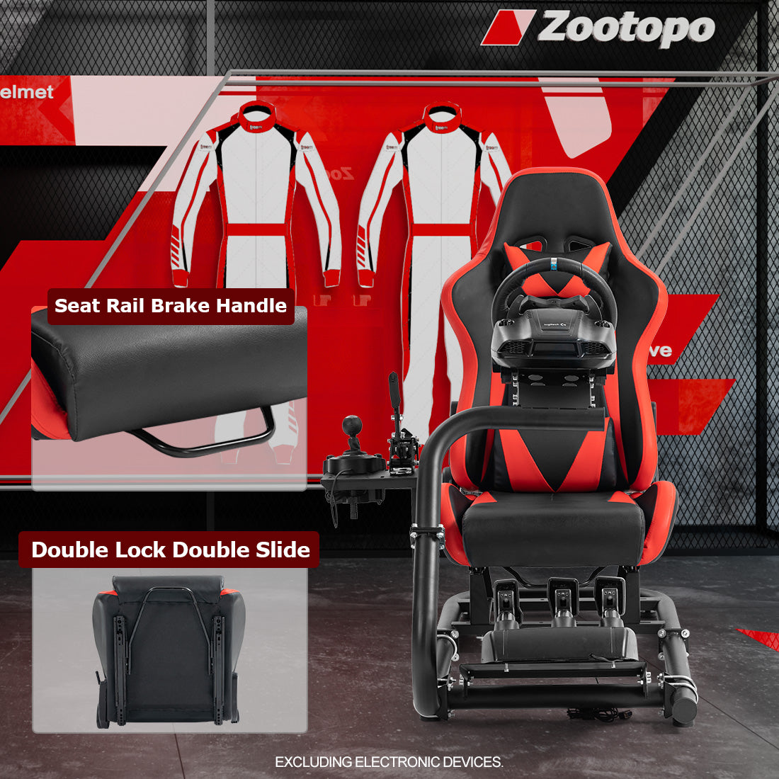 Zootopo Adjustable Racing Cockpit Red Seat Fit for Logitech, Thrustmaster,G923,G920,Wheel Shifter Pedals Not Included