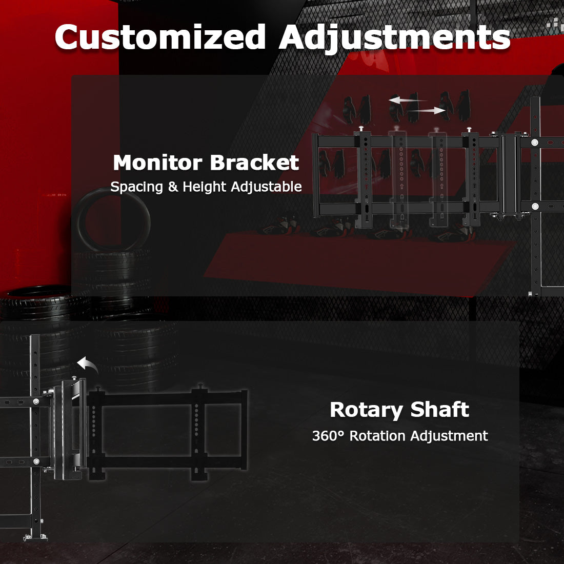 Zootopo Sim Racing Triple Monitor Stand for 24-32 Inch Display 3 Screens TV Mount Compatible with Round Tube Racing Sim Cockpit,Adjustable Height Width,NO Steering Wheel,Shift Lever,Pedals,TV,Seat and Cockpit