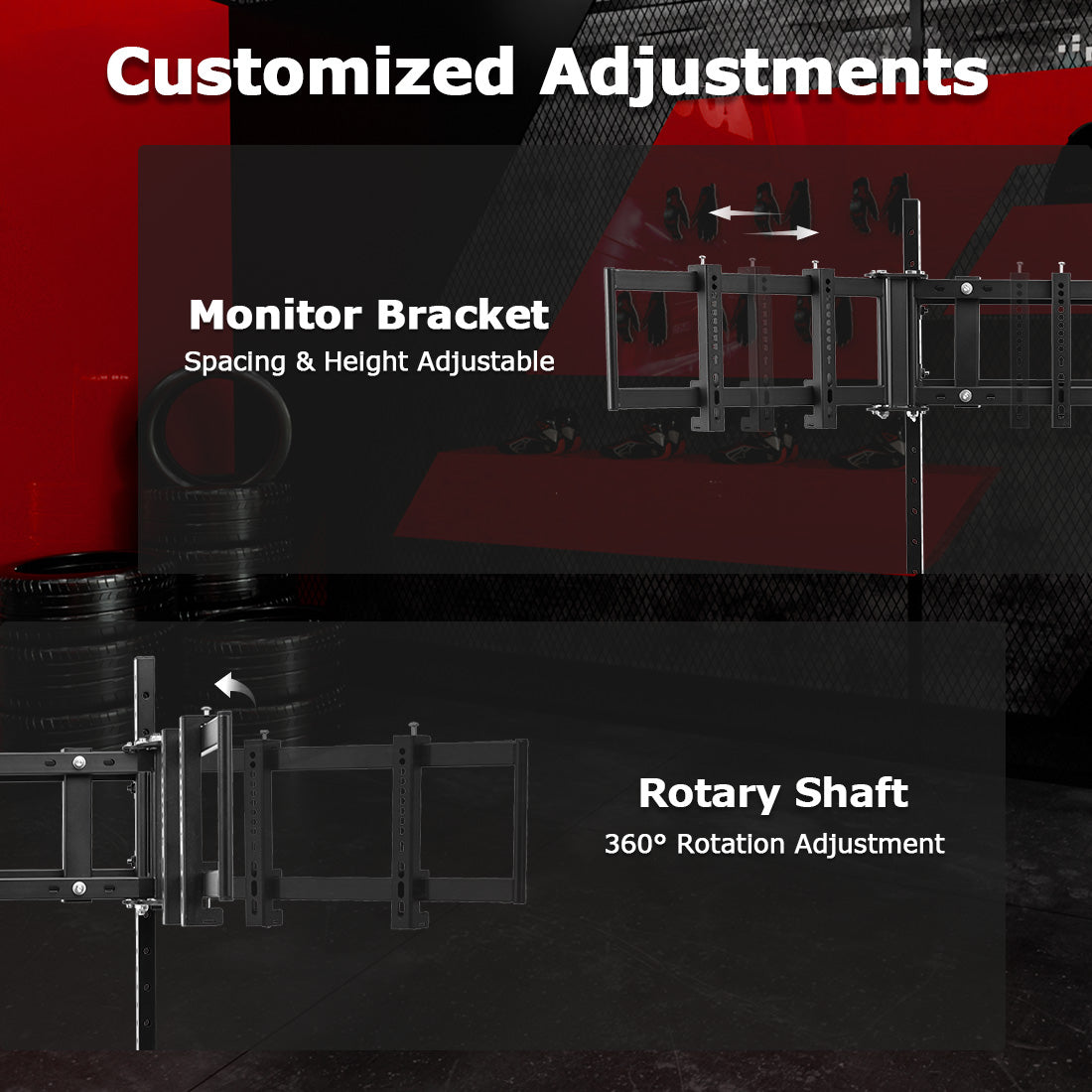 Zootopo Triple Monitor Stand with Locking Casters Premium Adjustable Mount for Racing Simulator,Featuring Full Motion Control for 27-32 inch Monitors,Immersive Viewing Experience