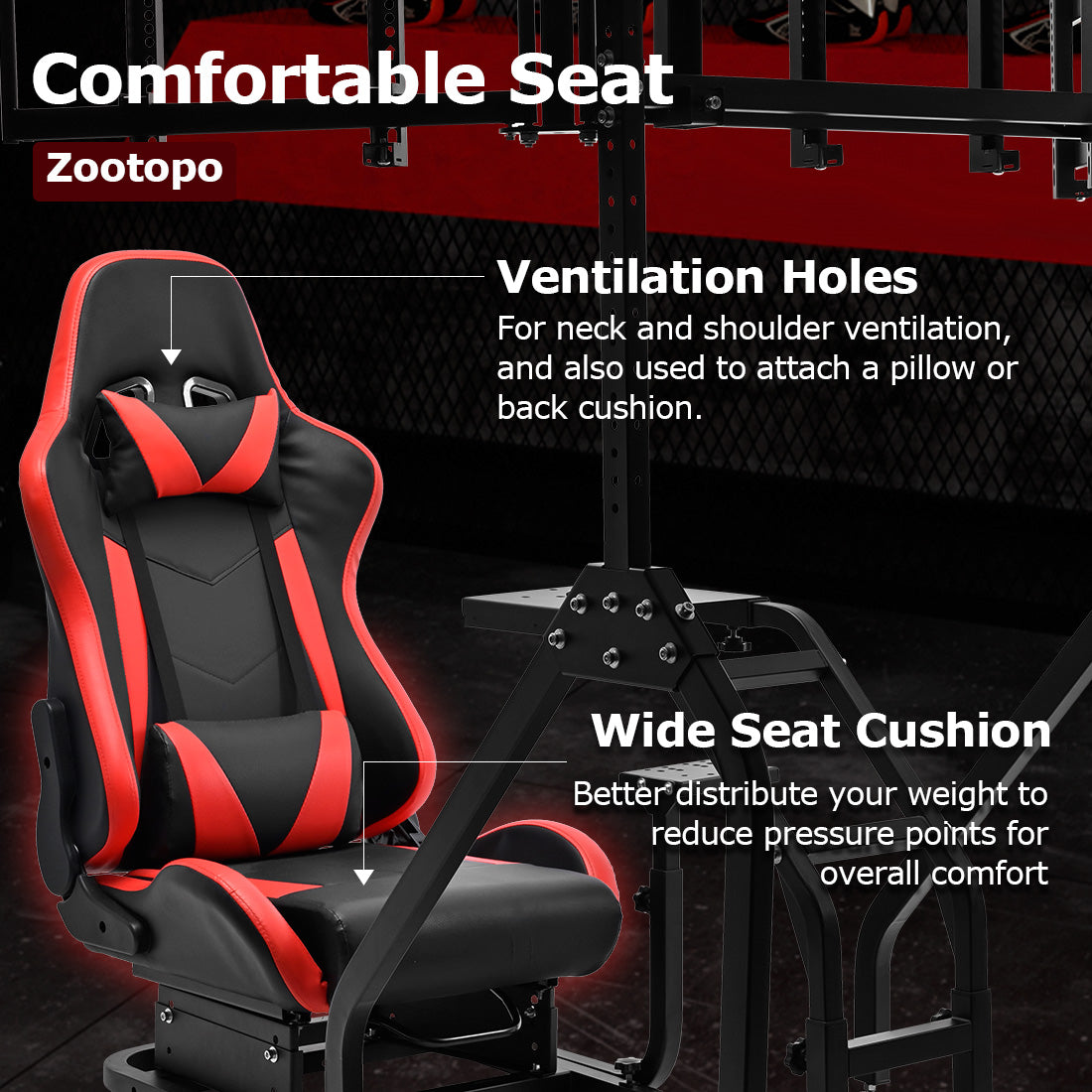 Zootopo Adjustable Racing Sim Cockpit with Red Seat Unobstructed Design for Both Legs Fit for Logitech/Thrustmaster G29 G923 G25 T80 T150 Racing Wheel Cockpit with Triple Monitor Stand Not Include Steering Wheel,Pedals,Handbrake
