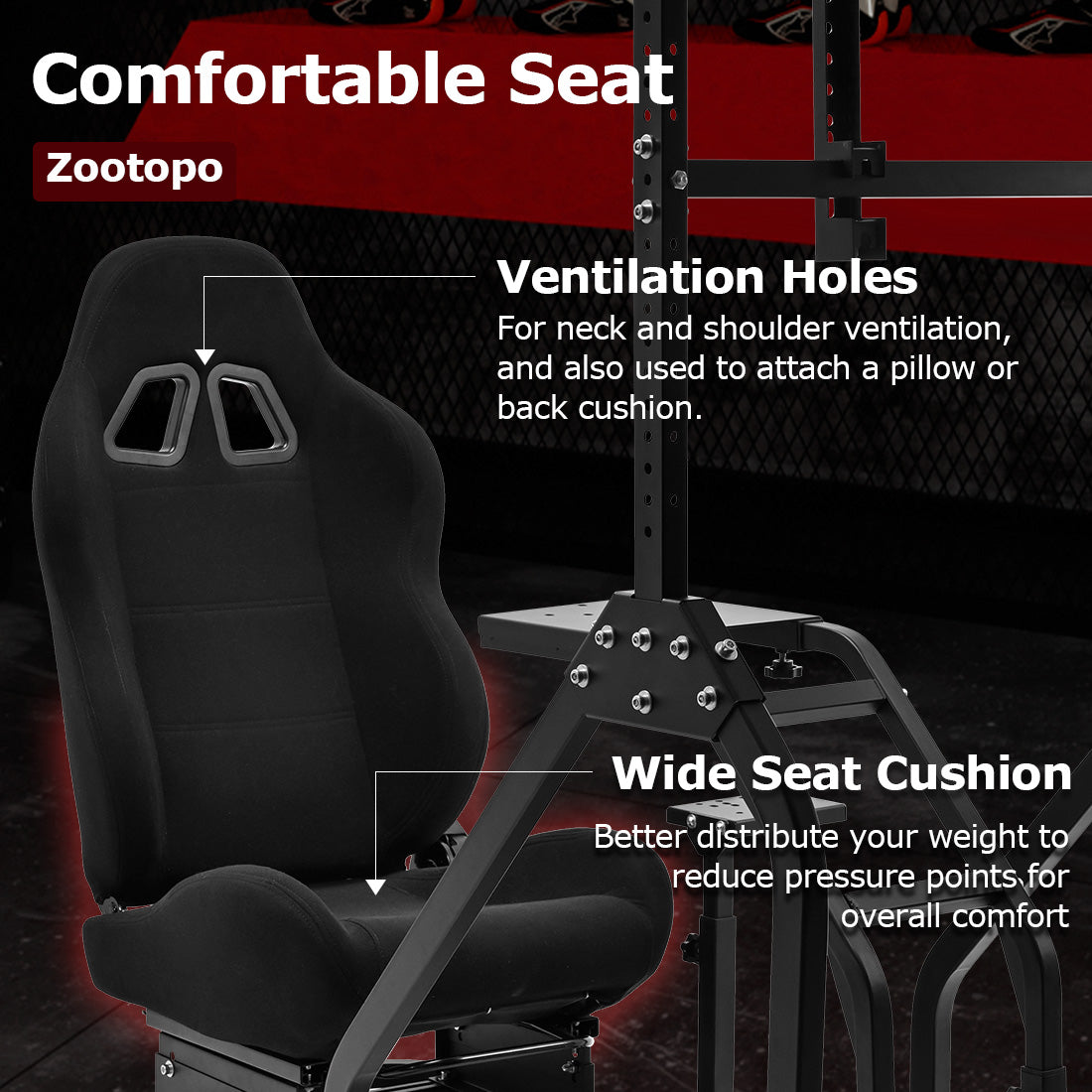 Zootopo Adjustable Racing Sim Cockpit with Black Seat Unobstructed Design for Both Legs Fit for Logitech/Thrustmaster G29 G923 G25 T80 T150 Racing Wheel Cockpit with Monitor Stand Not Include Steering Wheel,Pedals,Handbrake