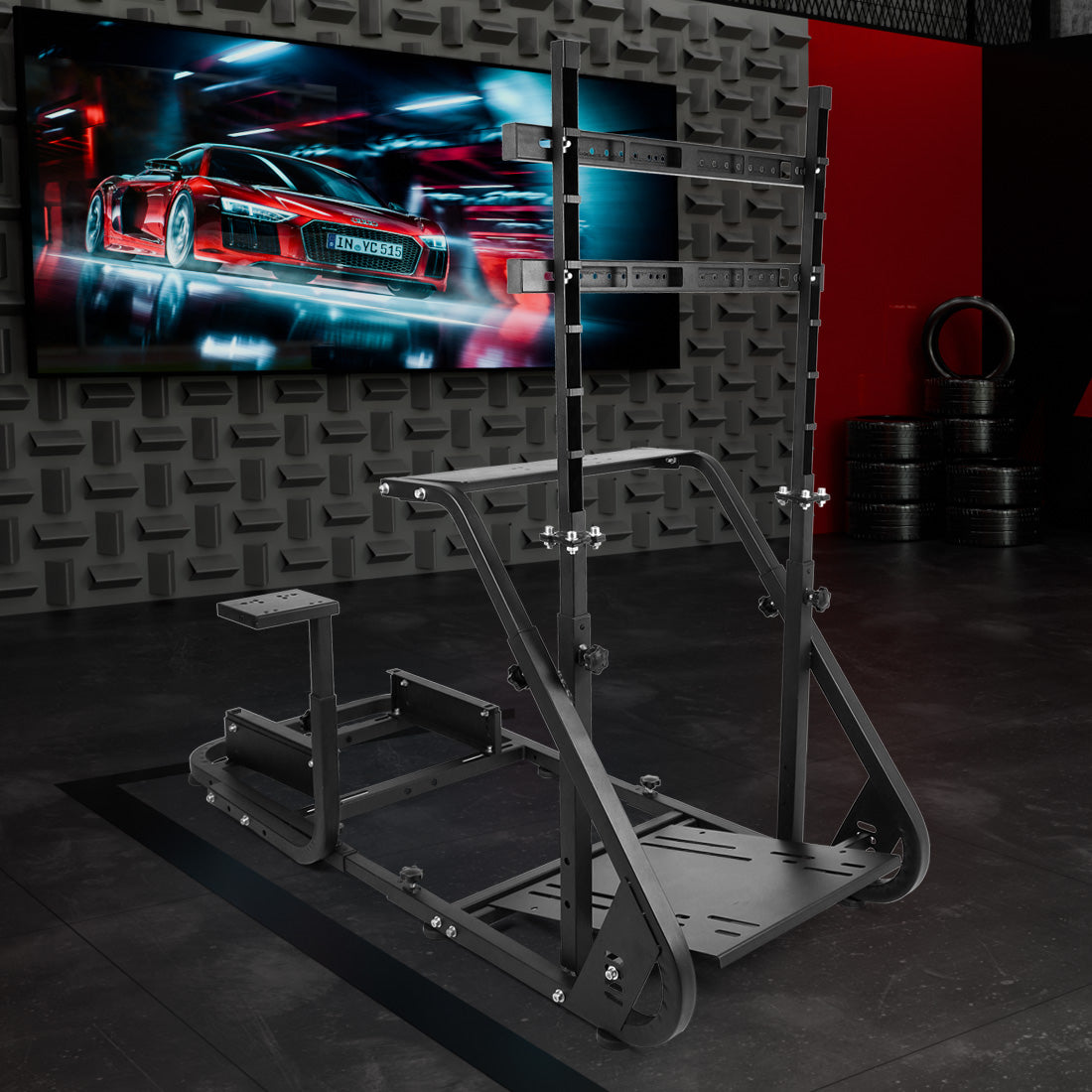 Zootopo Adjustable Sim Racing Cockpit with Monitor Mount, Fit for Logitech G923,Thrustmaster Wheels, Frame Double Arm Reinforcement, No Steering Wheel,Pedal,Display and Seat