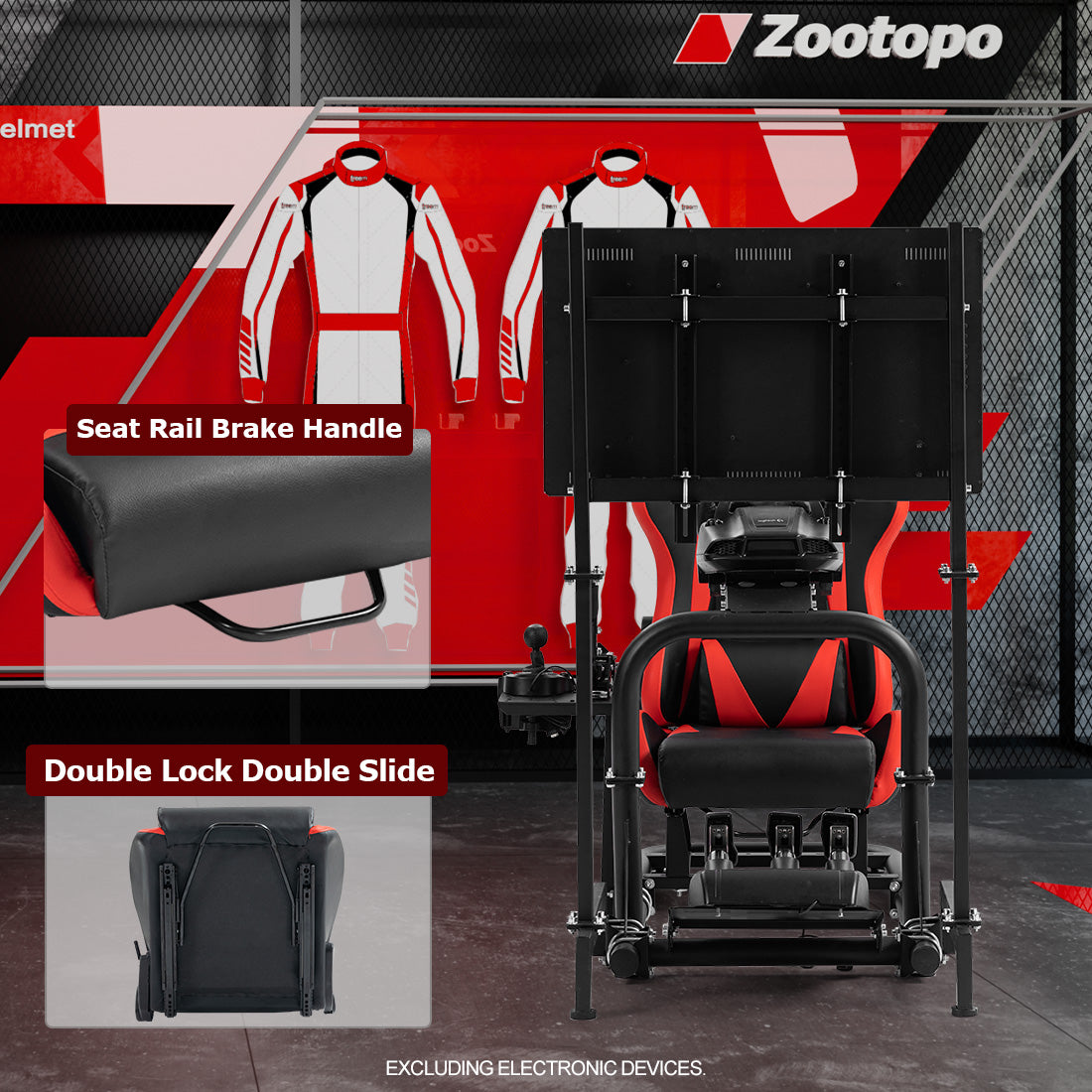 Zootopo Racing Cockpit with TV Stand & Red Seat Fit for Logitech, Thrustmaster,G27,G920,T500,Wheel Shifter Pedals Not Included