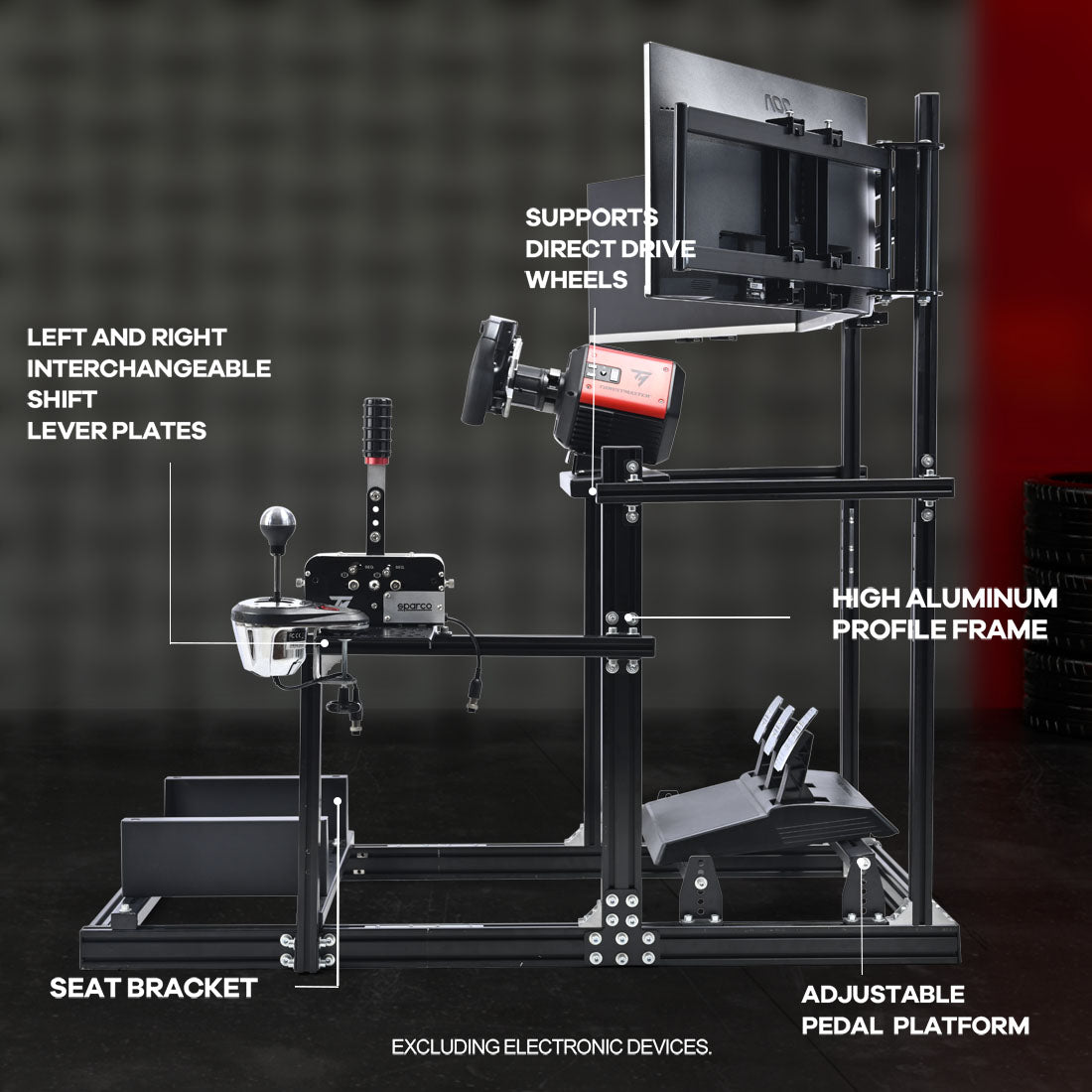 Zootopo Racing Simulator Cockpit with Triple-monitor Setup Crafted from 3060 Aluminum Profile, Fit for Thrustmaster，for Fanatec，for Logitech G29/GPro, Unlimited Adjustment,Not Include Steering Wheel,Pedals,Handbrake