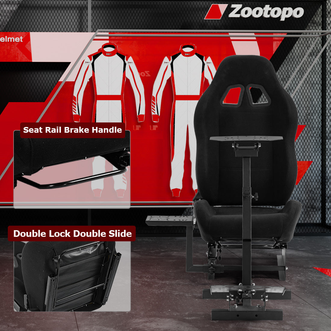 Zootopo Racing Simulator Cockpit with BlackSeat Multi-level Adjustment Fit for Logitech/Thrustmaster/Fanatec G29,G920,G923&T300RS&CSL-DD One-Piece Cockpit,Wheel,Handbrake and Pedals Not Included