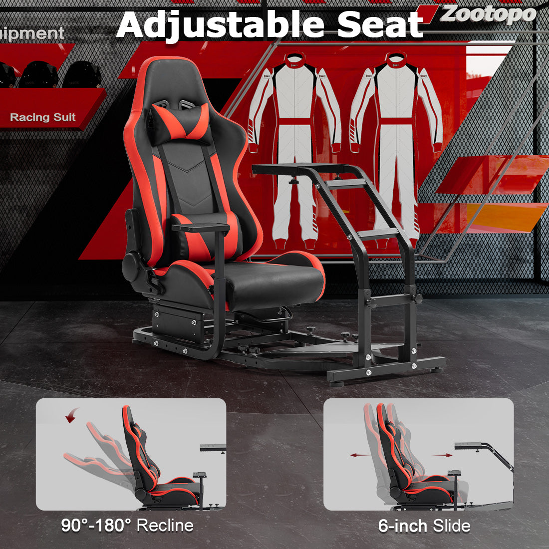 Zootopo Adjustable Racing Sim Cockpit with Red Seat Unobstructed Design for Both Legs Fit for Logitech/Thrustmaster G29 G923 G25 T80 T150 Racing Wheel Cockpit Not Include Steering Wheel,Pedals,Handbrake