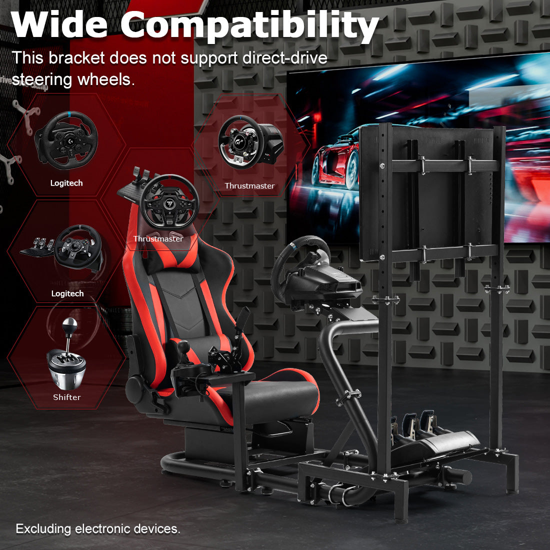 Zootopo Racing Cockpit with TV Stand &Red Seat Fit for Logitech,Thrustmaster G27 G920 T500 Wheel Shifter Pedals Not Included