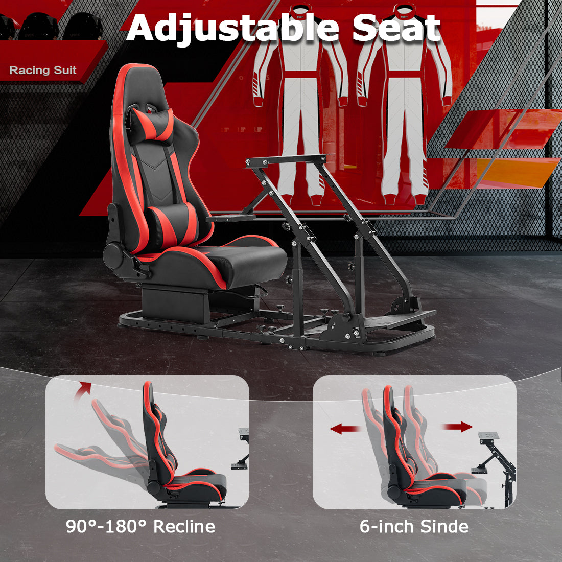 Zootopo Racing Simulator Cockpit with Red Seats, Fit for Logitech G923/G29/G920, Thrustmaster, Fanatec, Unlimited Adjustment,Not Included Shifter,Wheel,Pedals