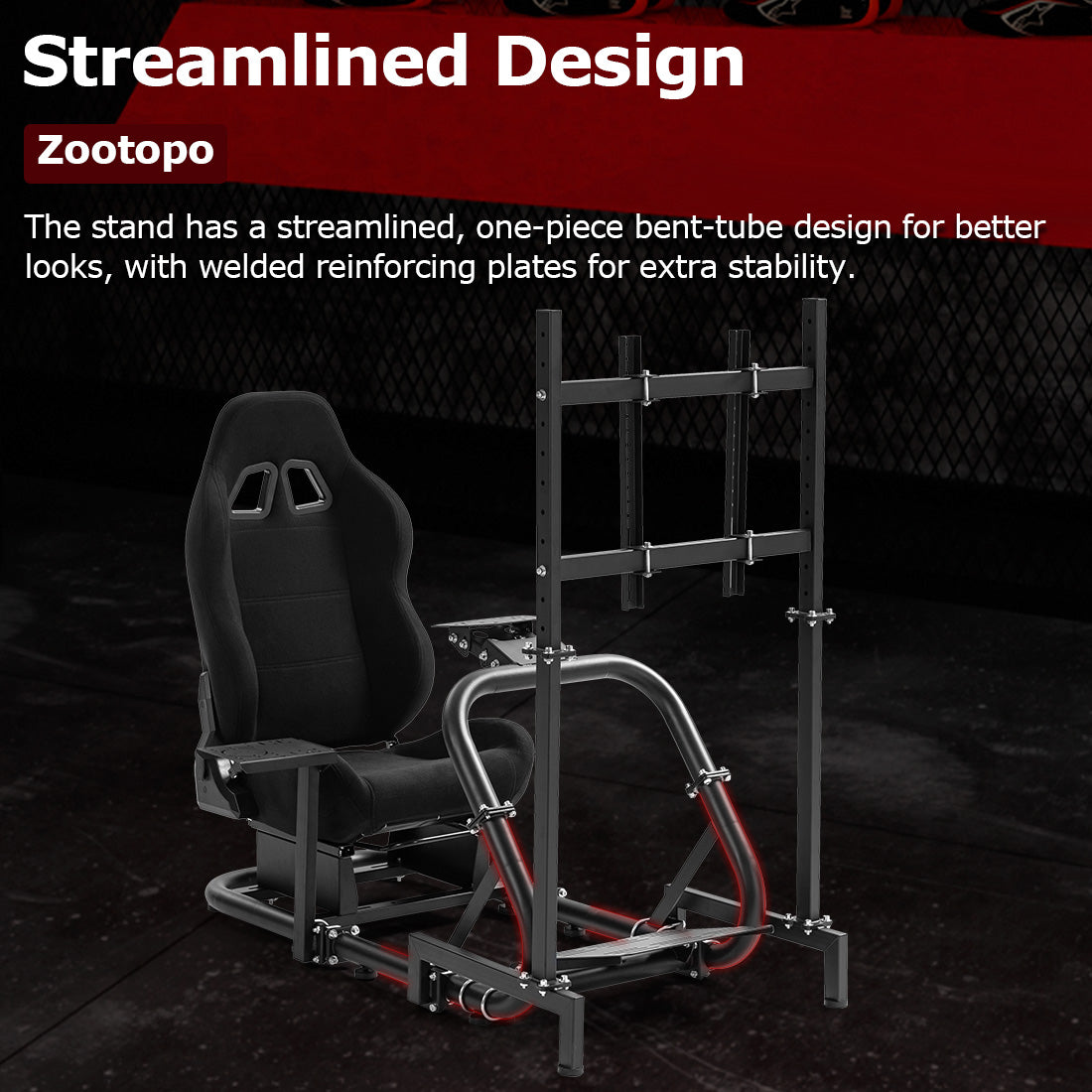 Zootopo Professional Racing Simulator Cockpit with TV Stand&Seat, Fit for Logitech G920/Thrustmaster/Moza, Streamlined Dual-arm Design, No Wheel, Pedals, Handbrake, and Monitor