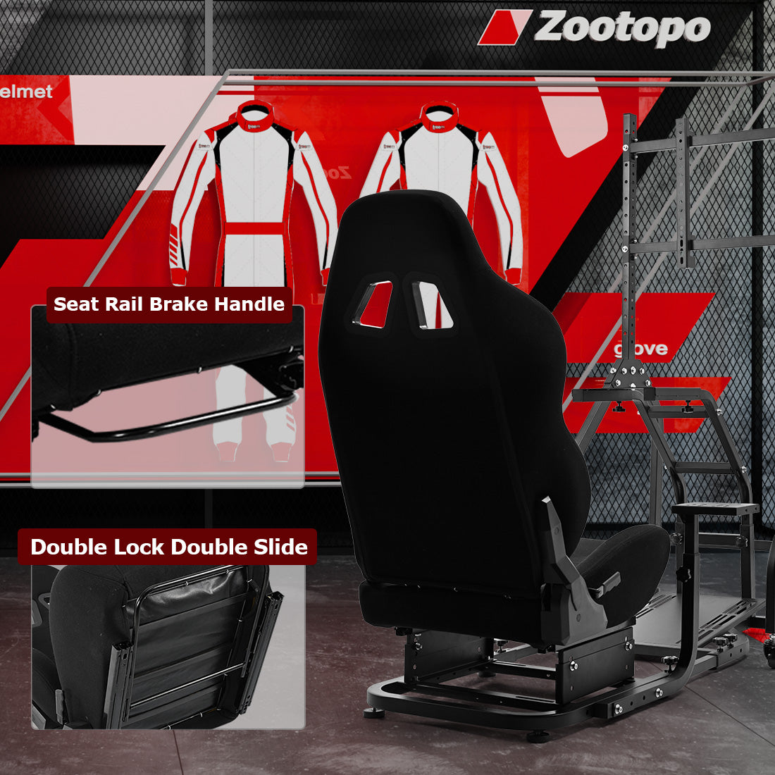 Zootopo Adjustable Racing Sim Cockpit with Black Seat Unobstructed Design for Both Legs Fit for Logitech/Thrustmaster G29 G923 G25 T80 T150 Racing Wheel Cockpit with Monitor Stand Not Include Steering Wheel,Pedals,Handbrake