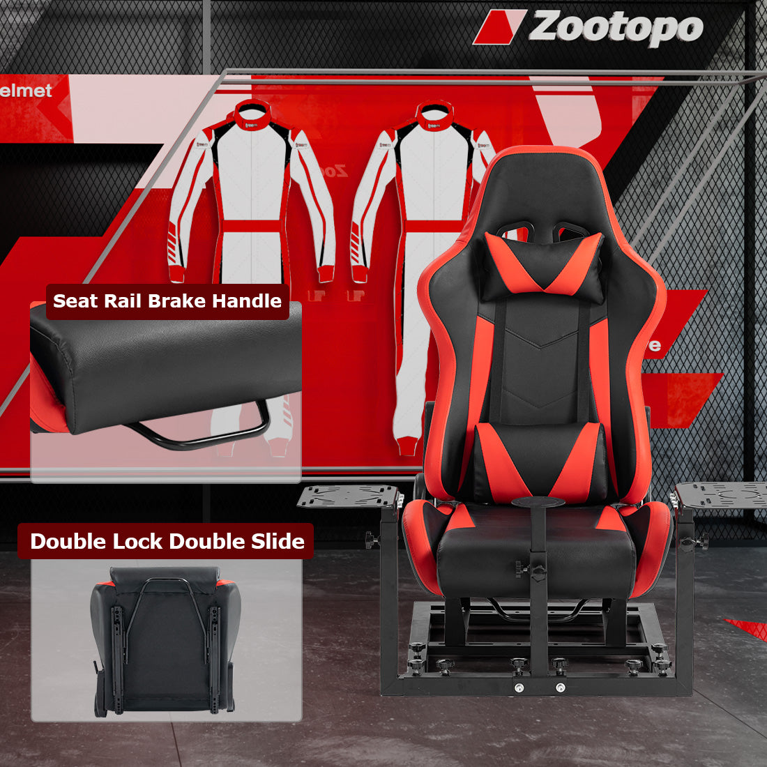 Zootopo Flight Simulator Cockpit with Red Seat Fit for Logitech X52 PRO,X56, Thrustmaster T16000M,HotasWarthing Flight Stick,Unlimited Adjustment,Not Include Steering Wheel,Pedals,Handbrake and Joystick