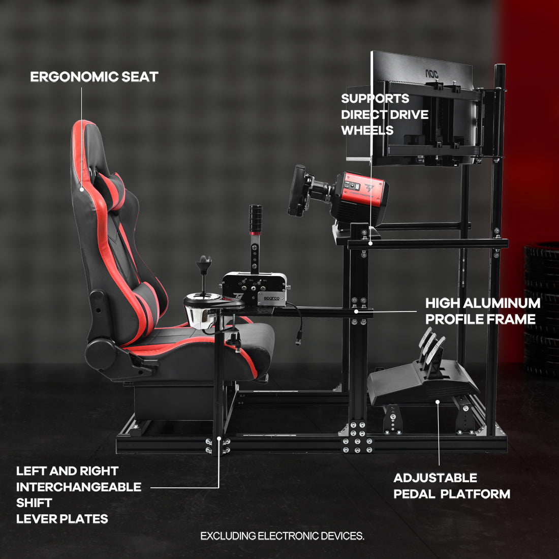Zootopo 3060 Aluminum Profile Racing Simulator Cockpit with Red Seat and Triple-monitor Setup, Fit for Thrustmaster,for Fanatec,for Logitech G29 , Adjustable Driving Simulator Cockpit, Does Not Include Steering Wheel, Pedals, or Handbrake