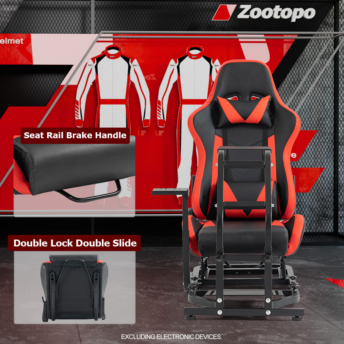 Zootopo Adjustable Racing Sim Cockpit with Red Seat Unobstructed Design for Both Legs Fit for Logitech/Thrustmaster G29 G923 G25 T80 T150 Racing Wheel Cockpit Not Include Steering Wheel,Pedals,Handbrake