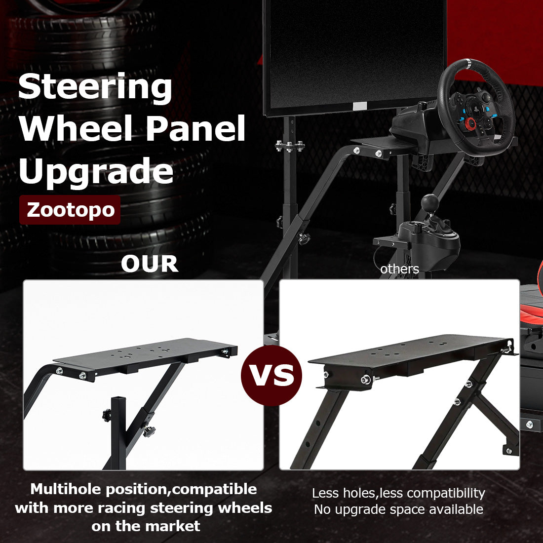 Zootopo Adjustable Sim Racing Cockpit with Red Seat Monitor Frame, Fit for Logitech/Thrustmaster/Fanatec G920 G923 G29 T80, Frame Double Arm Reinforcement, No Steering Wheel,Pedal,Handbra,Display