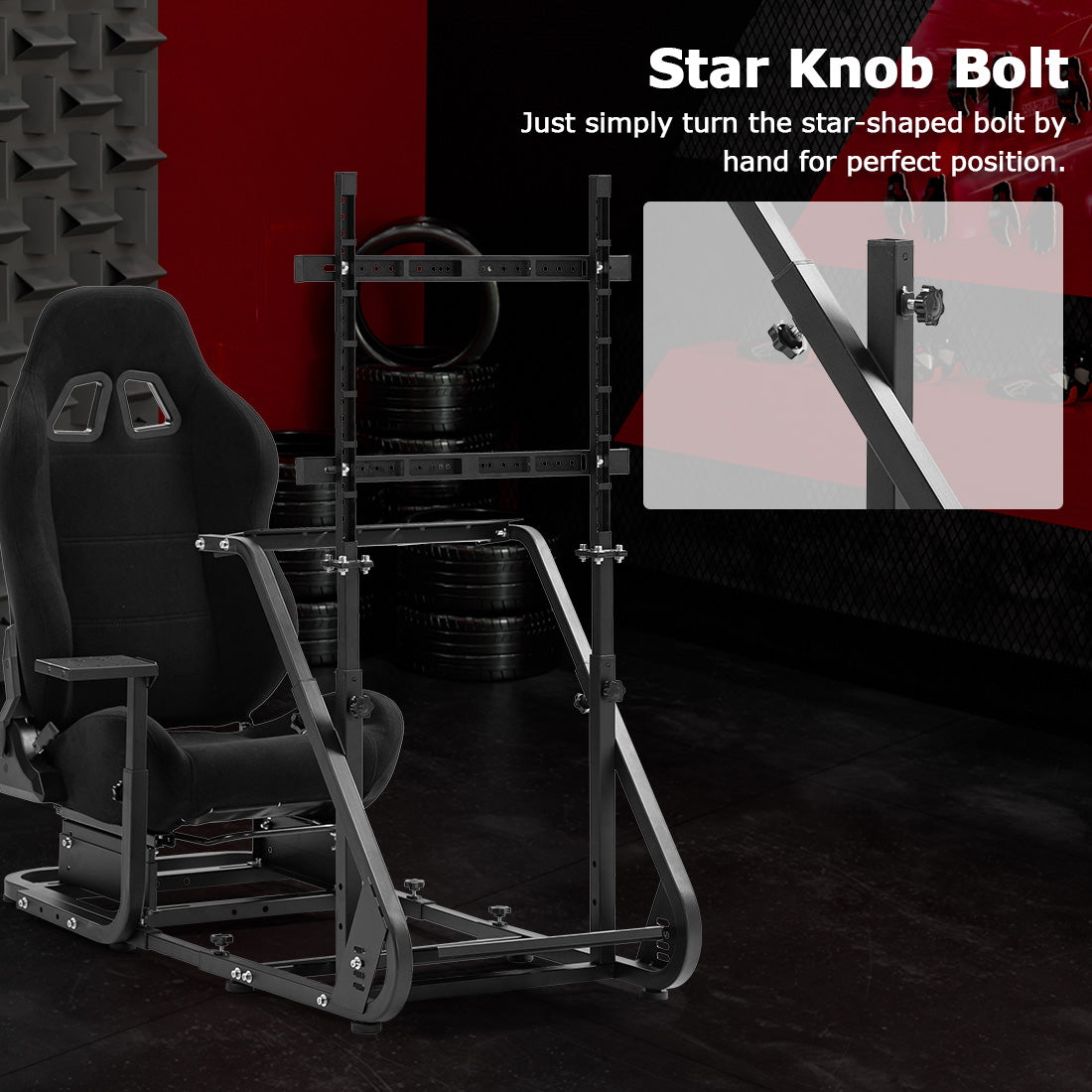 Zootopo Adjustable Sim Racing Cockpit with Black Seat Monitor Frame, Fit for Logitech/Thrustmaster/Fanatec G920 G923 G29 T80, Frame Double Arm Reinforcement, No Steering Wheel,Pedal,Handbra,Display