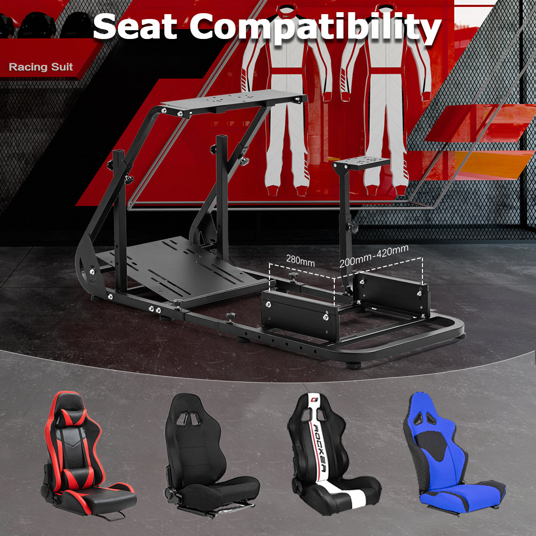 Zootopo Racing Simulator Cockpit Mountable Monitor Stand&Adjustable, Fits for Logitech/Thrustmaster/Fanatec G920 G923 G29&T80 T150, Frame Double Arm Reinforcement, No Steering Wheel,Pedal,Handbrake,Seat