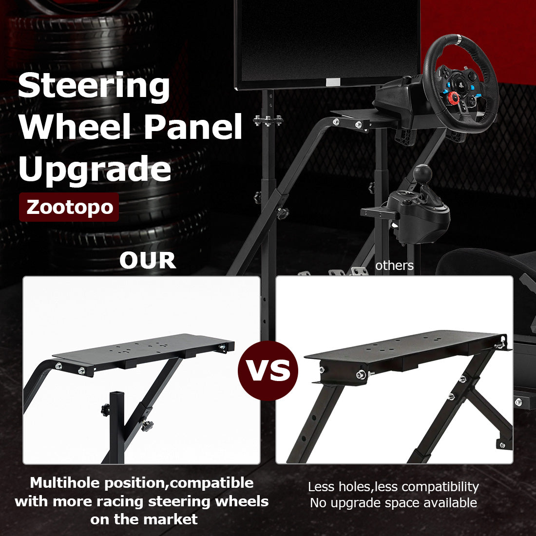 Zootopo Adjustable Sim Racing Cockpit with Black Seat Monitor Frame, Fit for Logitech/Thrustmaster/Fanatec G920 G923 G29 T80, Frame Double Arm Reinforcement, No Steering Wheel,Pedal,Handbra,Display