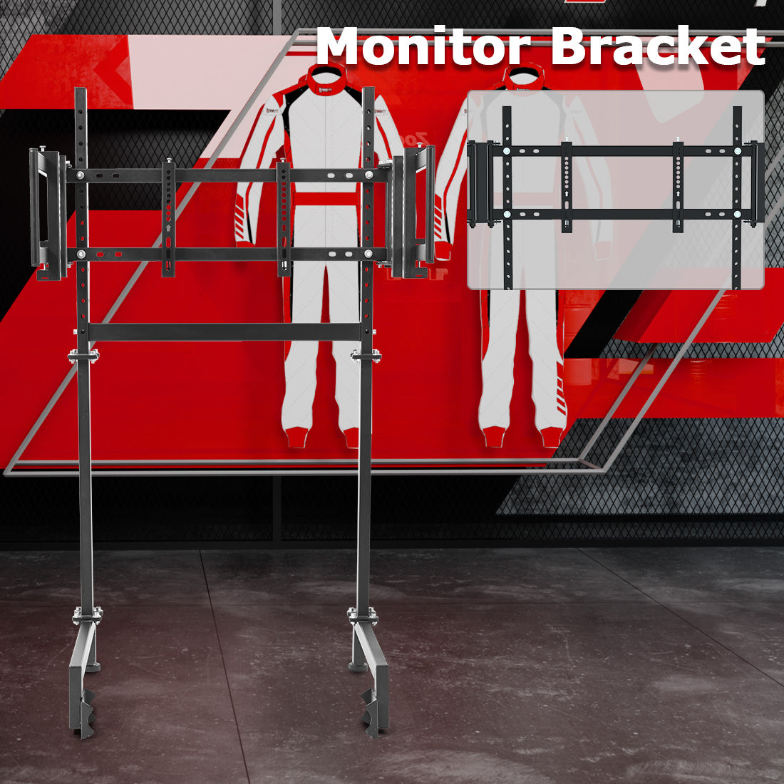 Zootopo Sim Racing Triple Monitor Stand for 24-32 Inch Display 3 Screens TV Mount Compatible with Round Tube Racing Sim Cockpit,Adjustable Height Width,NO Steering Wheel,Shift Lever,Pedals,TV,Seat and Cockpit