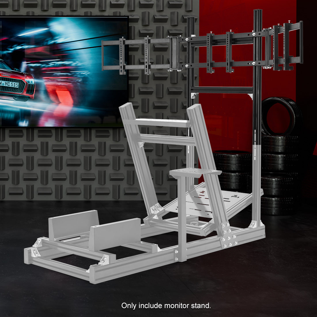 Zootopo 4040 Aluminum Profile Triple Monitor Stand for Racing Simulator Cockpit Compatible with 27-32 Inch Display 3 Screens TV Mount,Adjustable Height Width,No Steering Wheel,Shift Lever,Pedals,TV,Seat and Cockpit