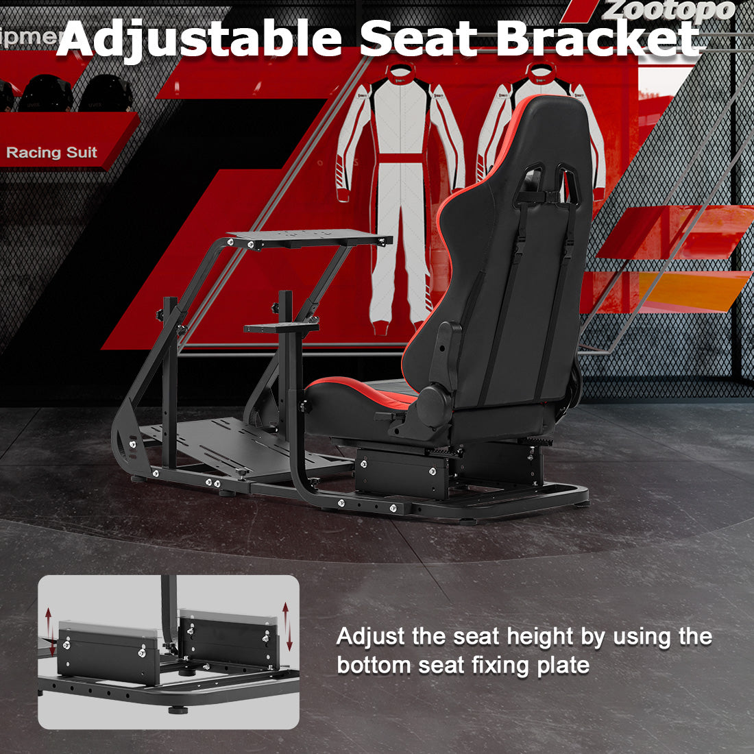 Zootopo Adjustable Sim Racing Cockpit with Red Seat, Fit for Logitech/Thrustmaster/Fanatec G920 G923 G29 Frame, Double Arm Reinforcement, No Steering Wheel, Pedal, Handbrake