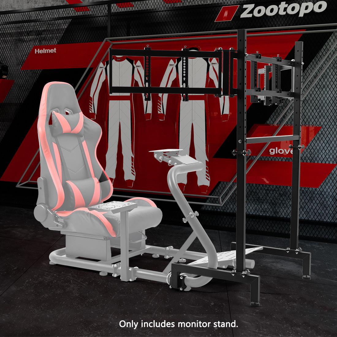 Zootopo Sim Racing Triple Monitor Stand for 24-32 Inch Display 3 Screens TV Mount Compatible with Round Tube Racing Sim Cockpit,Adjustable Height Width,NO Steering Wheel,Shift Lever,Pedals,TV,Seat and Cockpit