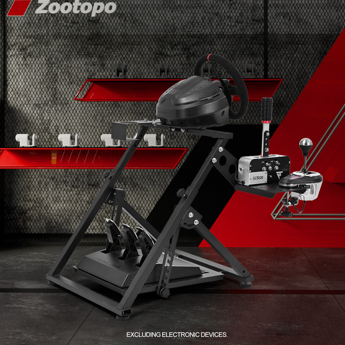 Zootopo Foldable Racing Wheel Stand Adjustable Sim Racing Cockpit Compatible with Logitech/ Thrustmaster/Fanatec/PXN/Moza R5 R9 G29 G920 G923 T248 T300RS GT T500 Sturdy Gaming Stand,Space-Saving Design , Wheel and Pedals Not Included